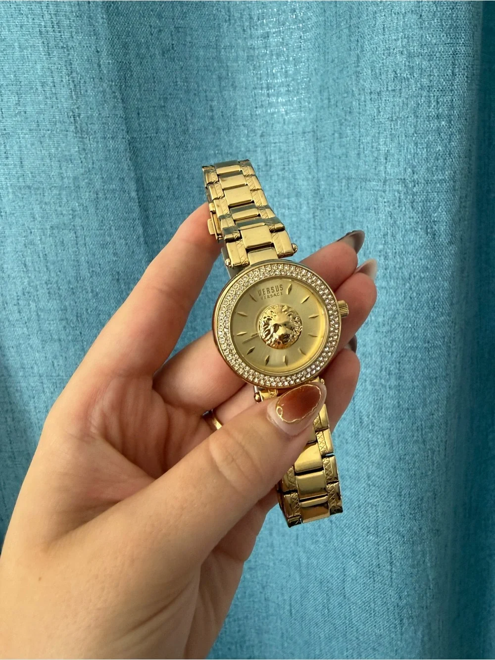 Versus Versace Gold Tone Bracelet Watch with Lion Motif